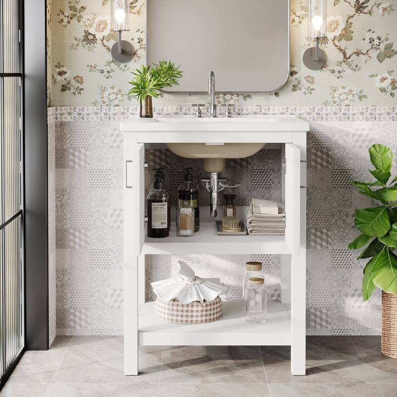 23.5 Inch Single Bathroom Vanity With Ceramic Top, Sink Included