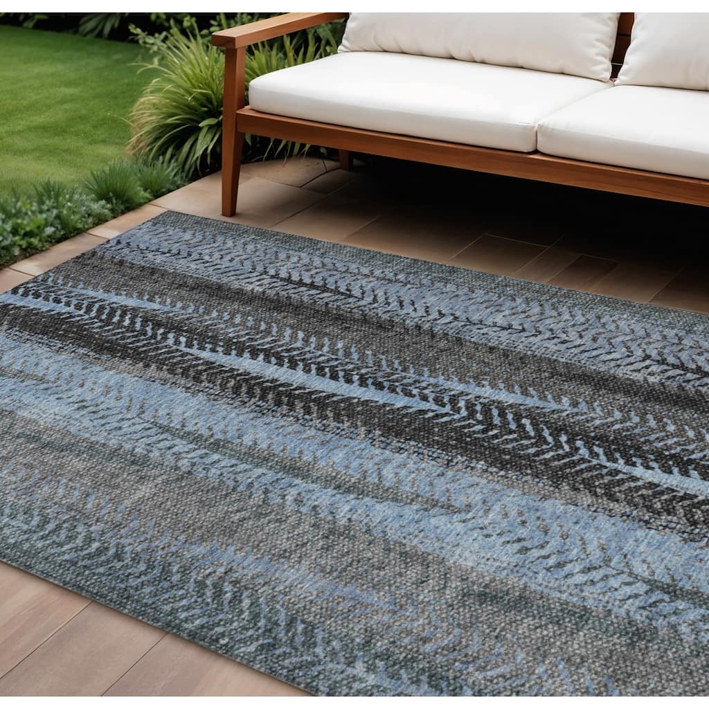 HomeRoots Botanical Leaves Transitional Rectangle Outdoor Rug