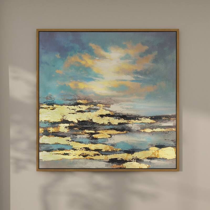 Canvas Leaf Living Room Framed Wall Art with Silver Frame