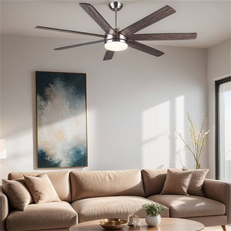 Integrated LED Brushed Nickel Plywood Ceiling Fan w/Remote Control