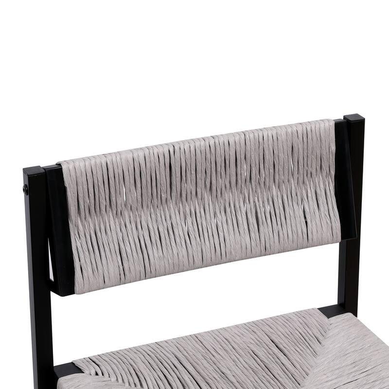 Gray Set of 2 Hand Weave Bar Stools with Back Counter Height Bar Chairs Paper Rope Woven Dining Stool for Kitchen, Home & Office