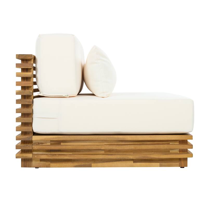 Christopher Knight Home - Outdoor 2-Piece Wood Conversation Set with Cushions and Side Table