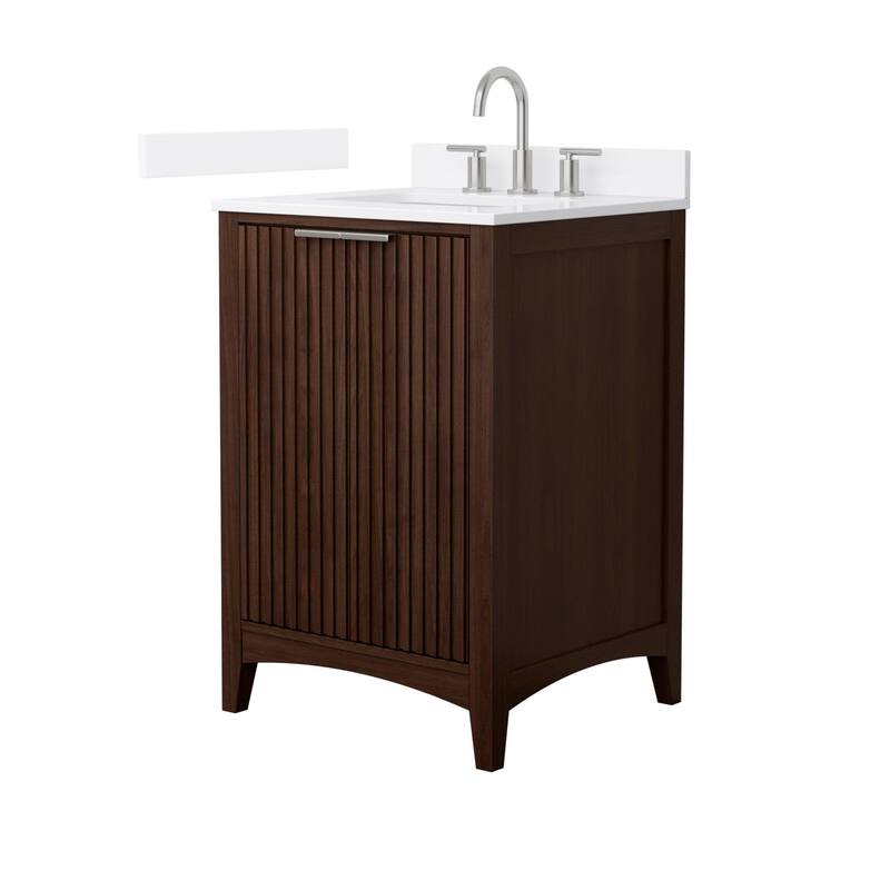 Wyndham Collection WCF9191-24S-QTZ-US3MXX Palmilla 24" Free Standing - Dark Walnut / White Quartz Top / Brushed Nickel