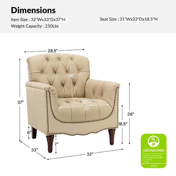 dimension image slide 1 of 9, HULALA HOME Wemer Traditional Genuine Leather Armchair with Tufted Back