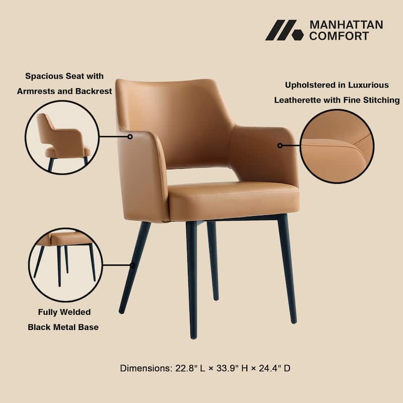Manhattan Comfort Tremont Leatherette Dining Arm Chair with Metal Legs