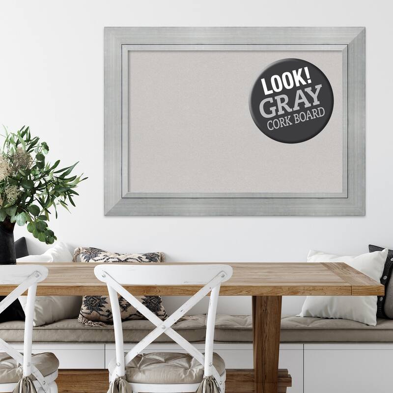 Framed Grey Cork Board, Romano Silver