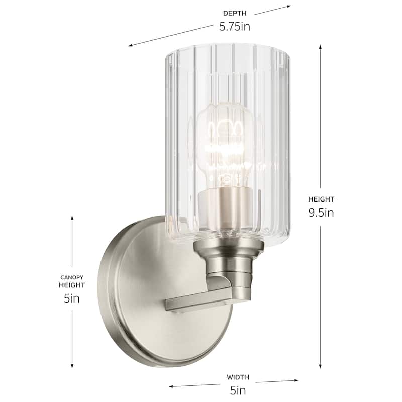 Kichler Lighting Gioe 9.5" 1-Light Wall Sconce with Clear Fluted Glass in Brushed Nickel