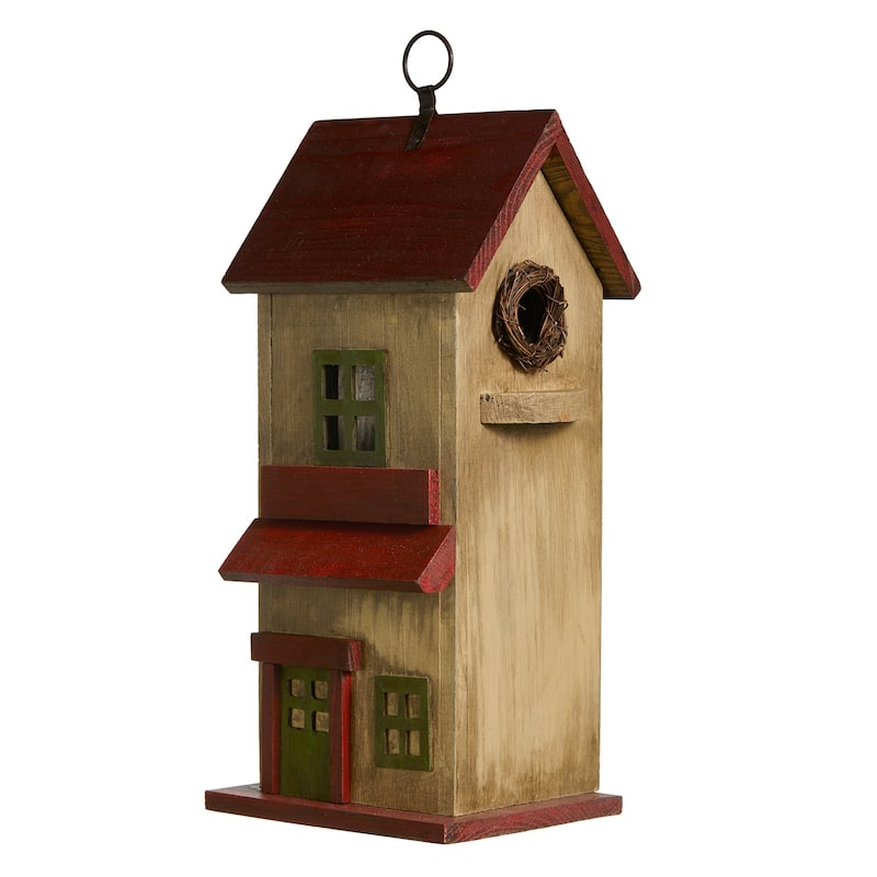 Glitzhome 14.25"H Solid Wood Cottage Decorative Garden Birdhouse - 6.75''L X 5.50''W X 14.25''H