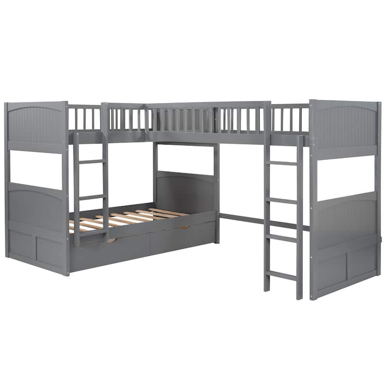 Bunk Bed with a Loft Bed Attached, with 2 Drawers