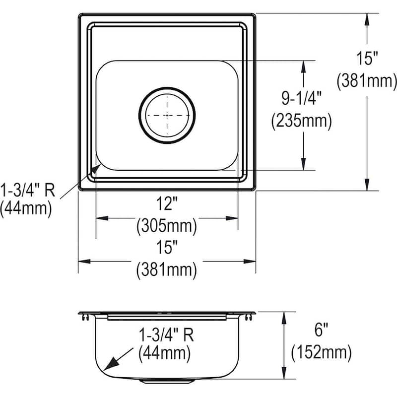 Elkay Dayton 15" Drop In Single Basin Stainless Steel Kitchen Sink - Stainless Steel