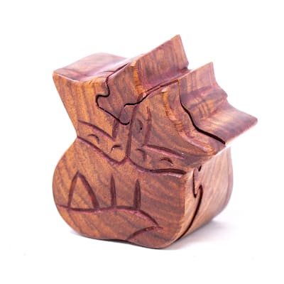 Handmade Foxs Couple Sheesham Wood Carved Puzzle Box