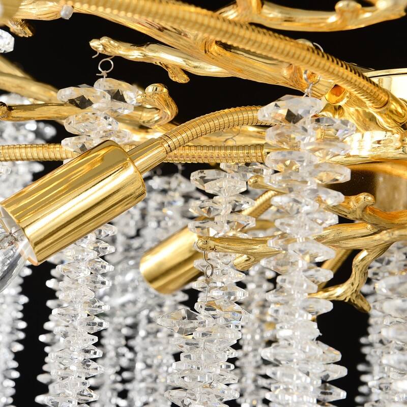 Golden Crystal Branch Chandelier Luxury Adjustable Lighting for Grand Entryways