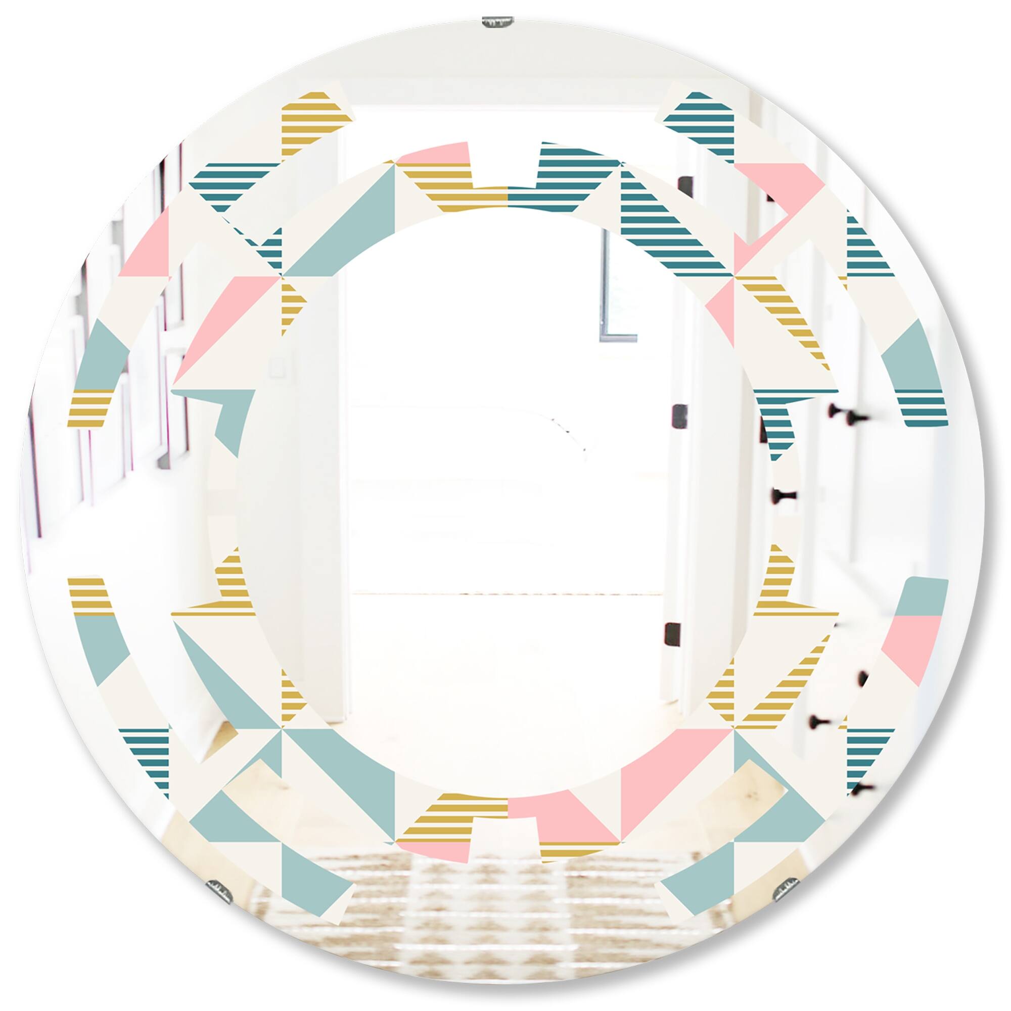 Designart 'Diamond Retro II' Printed Modern Round or Oval Wall Mirror