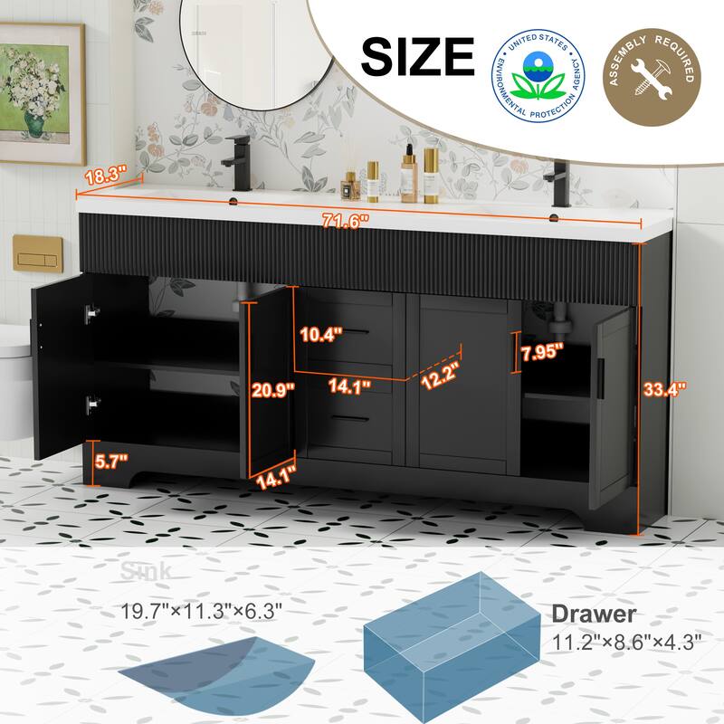 Wavy Line 30"/36"/48" Bathroom Vanity Set with Sink & Faucet