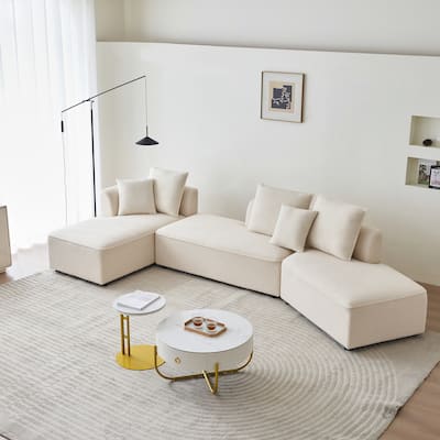 Oversized Curved Sherpa Upholstered 6-seats Sectional Sofa Couch