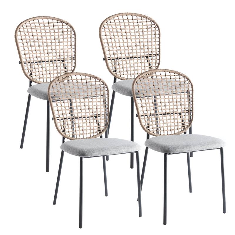 Tengbian household iron dining chairs, set of four backrests and chairs, dining tables and chairs - Grey