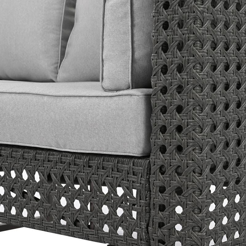 Diamond Weave Patio Sectional Sofa L-shape Conversation Sets with Extendable Coffee Table, Ice Bucket, Collapsible Seat, 6-Pers