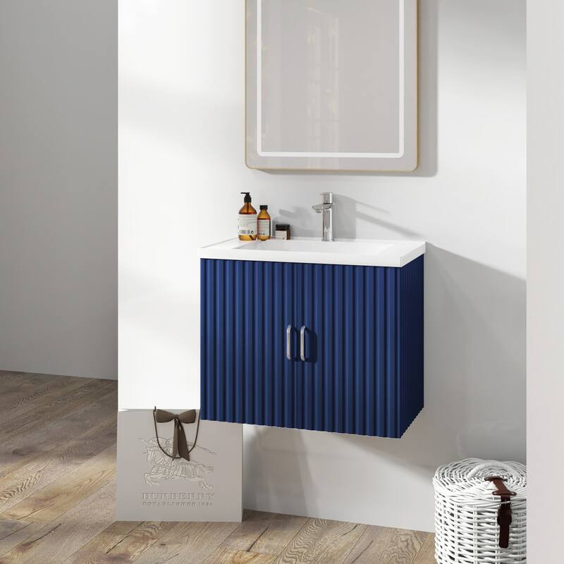 24 in. W x 19 in. H MDF Floating Bathroom Vanity with Integrated Ceramic Sink and Doors