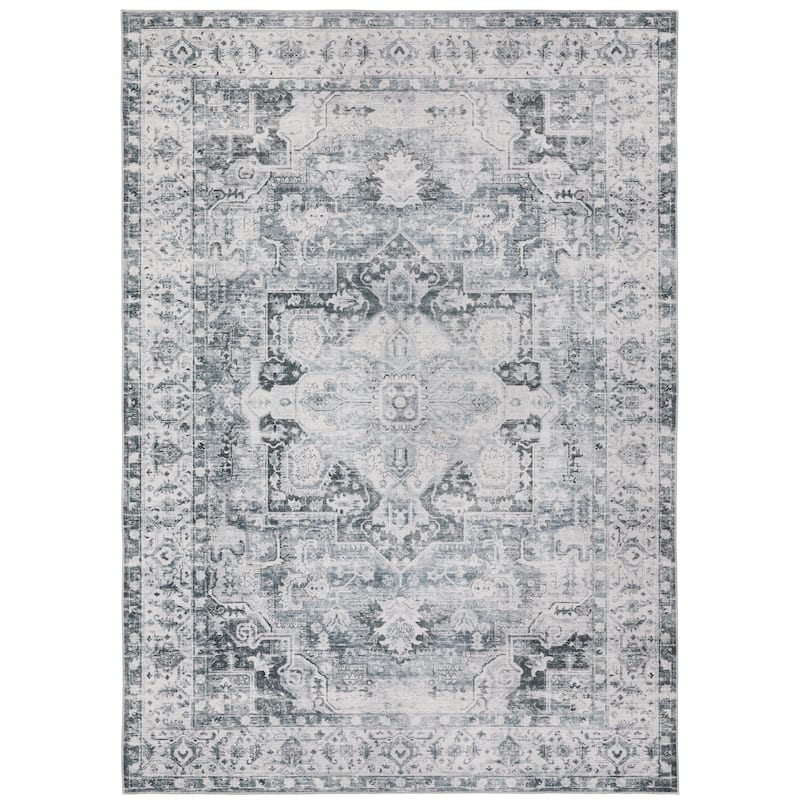 Cleveland Charcoal Ivory Non-Skid Oriental Distressed Washable Traditional Area Rug