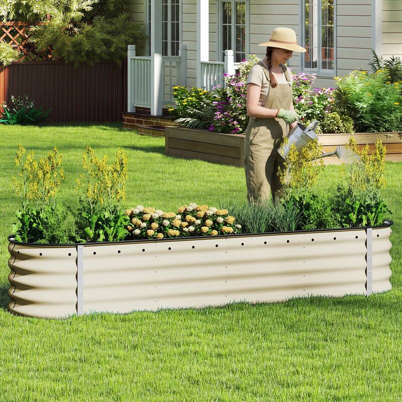 Moasis Oval Metal Outdoor Raised Garden Bed - 8x2x1.4ft - White
