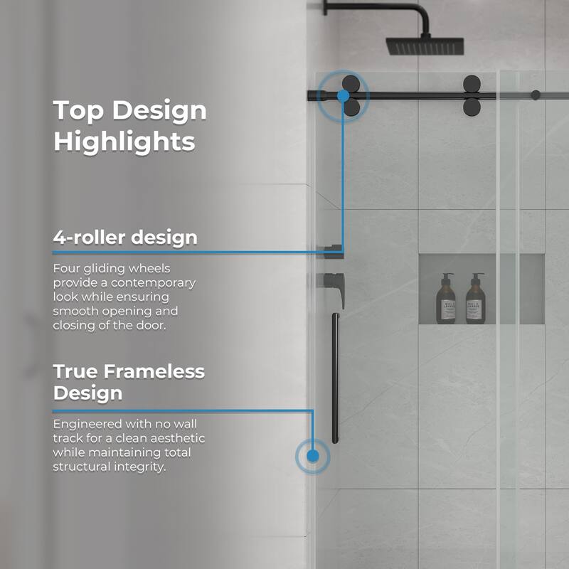 Reva Frameless Sliding Clear Alcove Shower Door Black