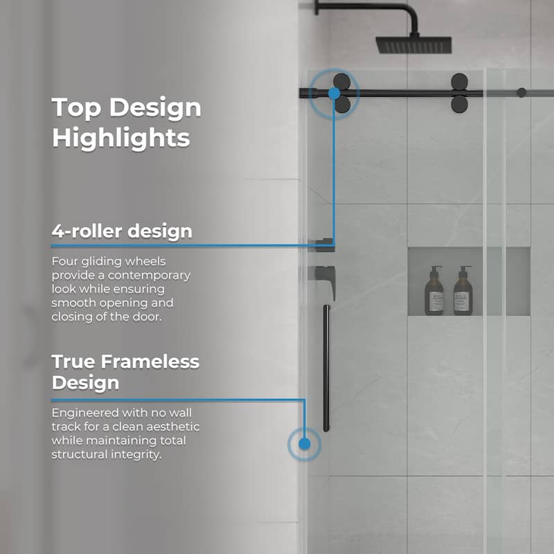 Reva Frameless Sliding Clear Alcove Shower Door Black