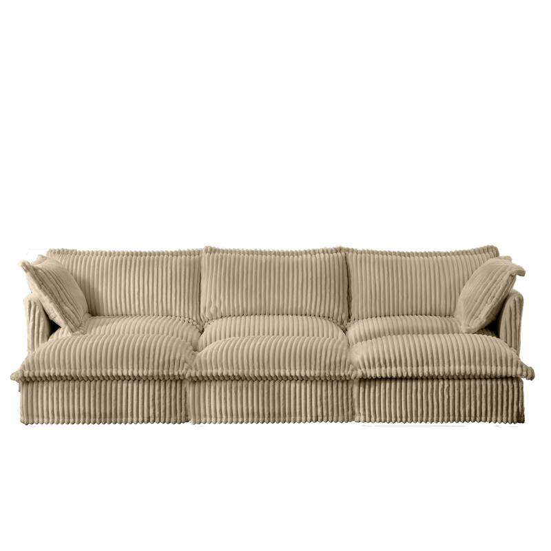 120" Corduroy 3-Seater Sofa Set with 3 Ottomans, Sleeper Function & Removable Slipcovers