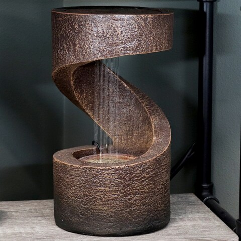 Indoor Contemporary Decorative Polyresin Winding Showers Tabletop Water Fountain with LED Lights