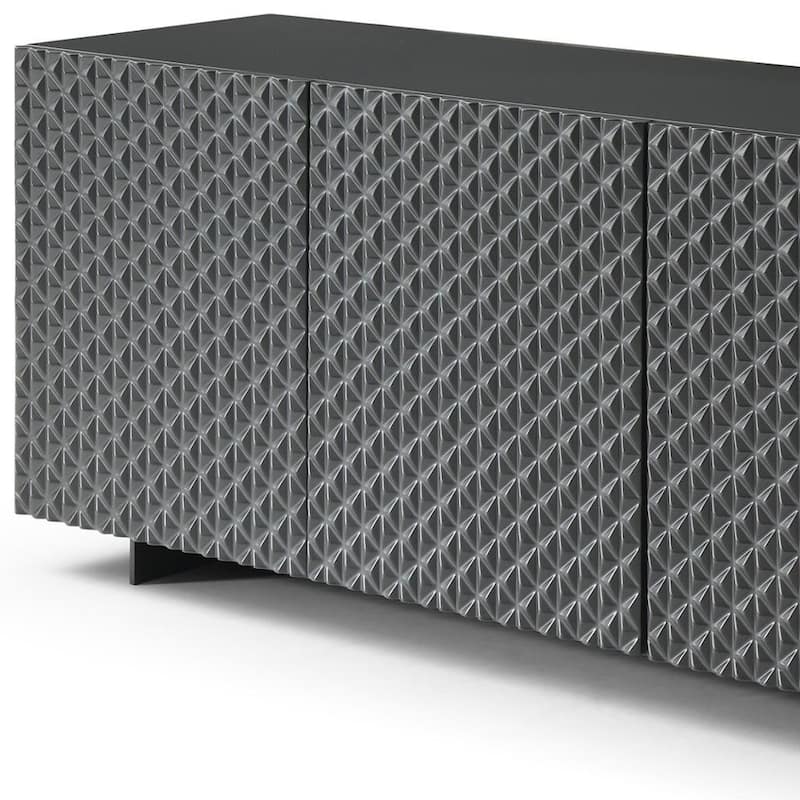 HomeRoots 94" Dark Gray Wood Carved Geometric Sideboard With Four Doors - 94.00 in. x 30.00 in. x 20.00 in.