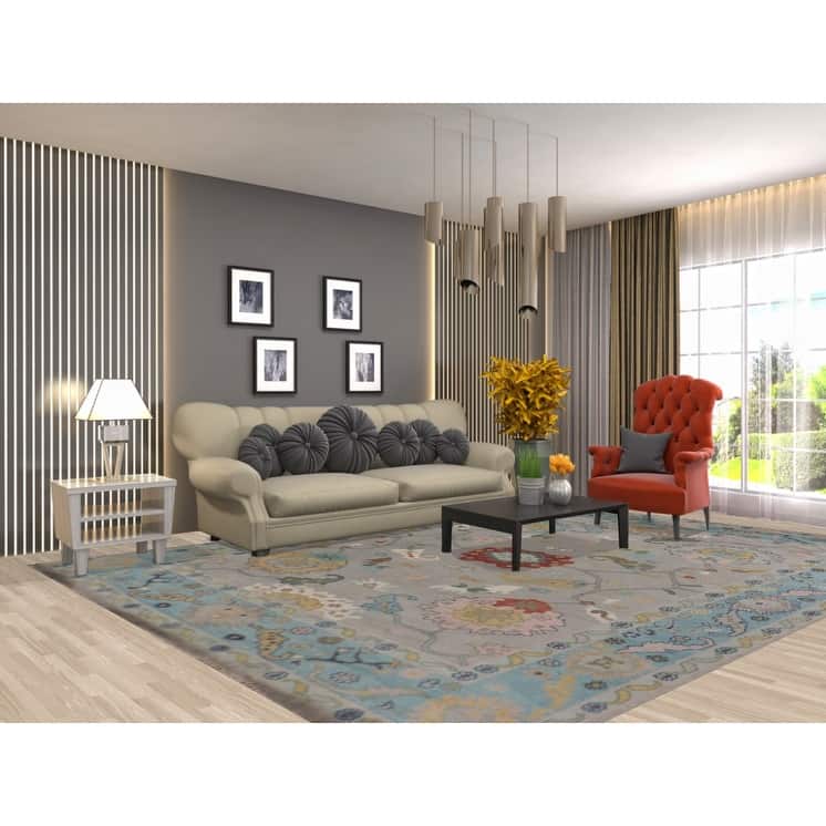 Gray Transitional Oushak Oriental Area Rug Handmade Wool Carpet - 9'0"x 11'11"