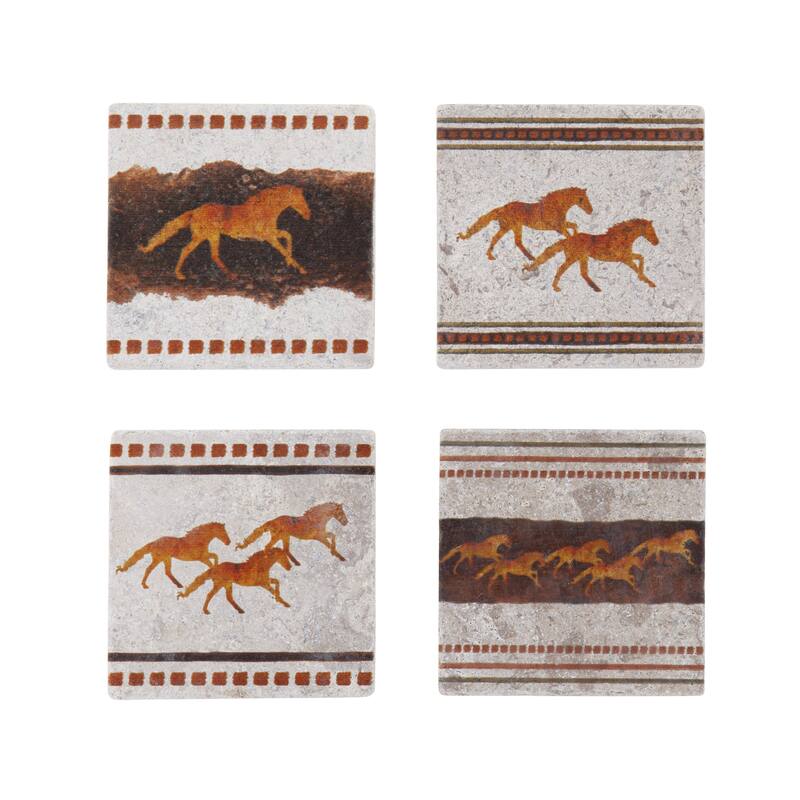 Paseo Road by HiEnd Accents Running Remuda Coaster Set, 4"x4", 4PC - 4"x4"