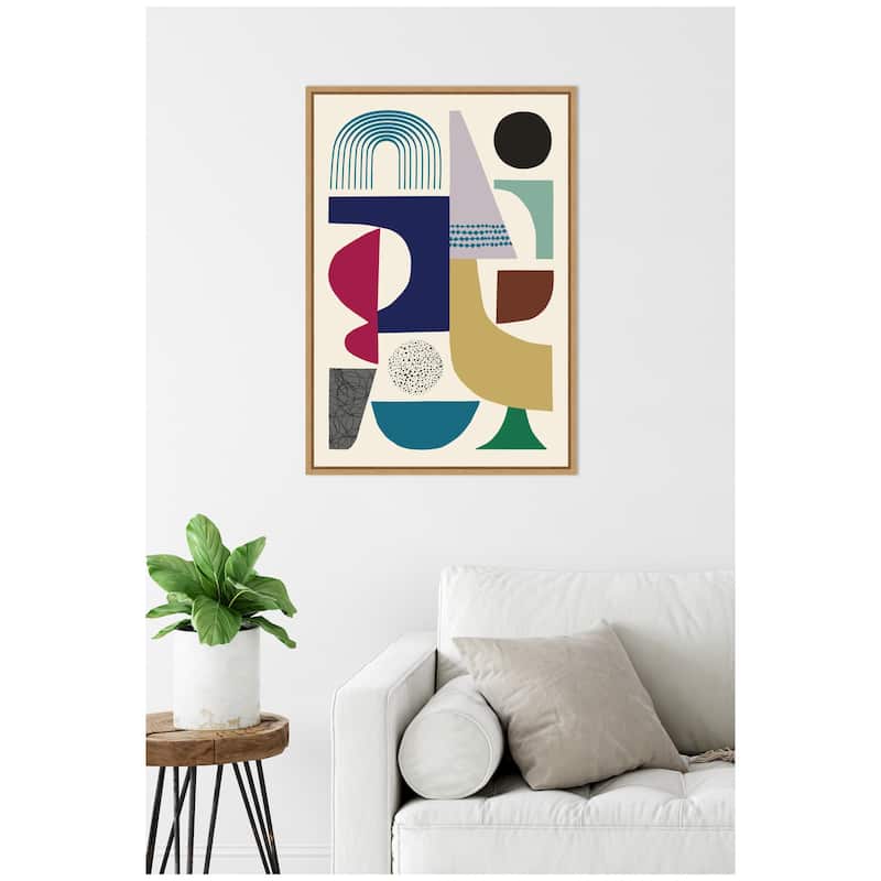 Kate and Laurel Sylvie MCM Retro Abstract Pattern Rainbow Framed Canvas by Rachel Lee