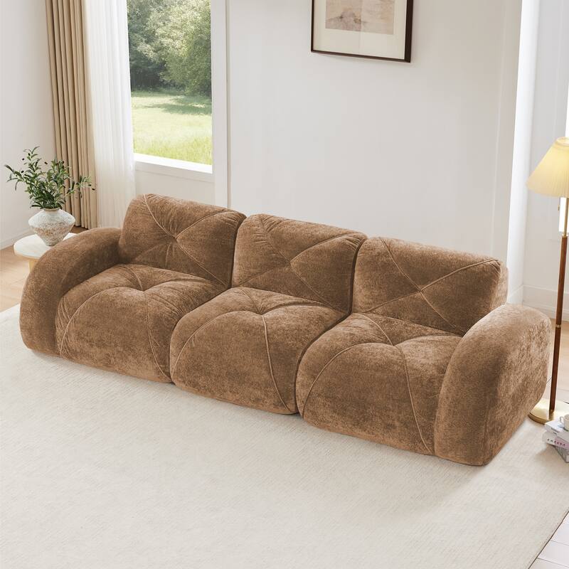 110" Boneless Sofa With Tufted, Soft Velvet Fabric, Modular Sectional Sofa Couches, 32D High Density Sponge - Camel