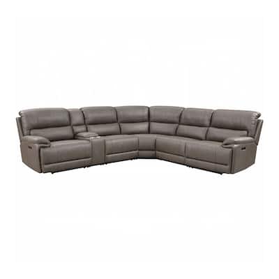 Synthetic Leather Upholstered Power Motion Sectional Sofa with 2 Cup Holders in Brown