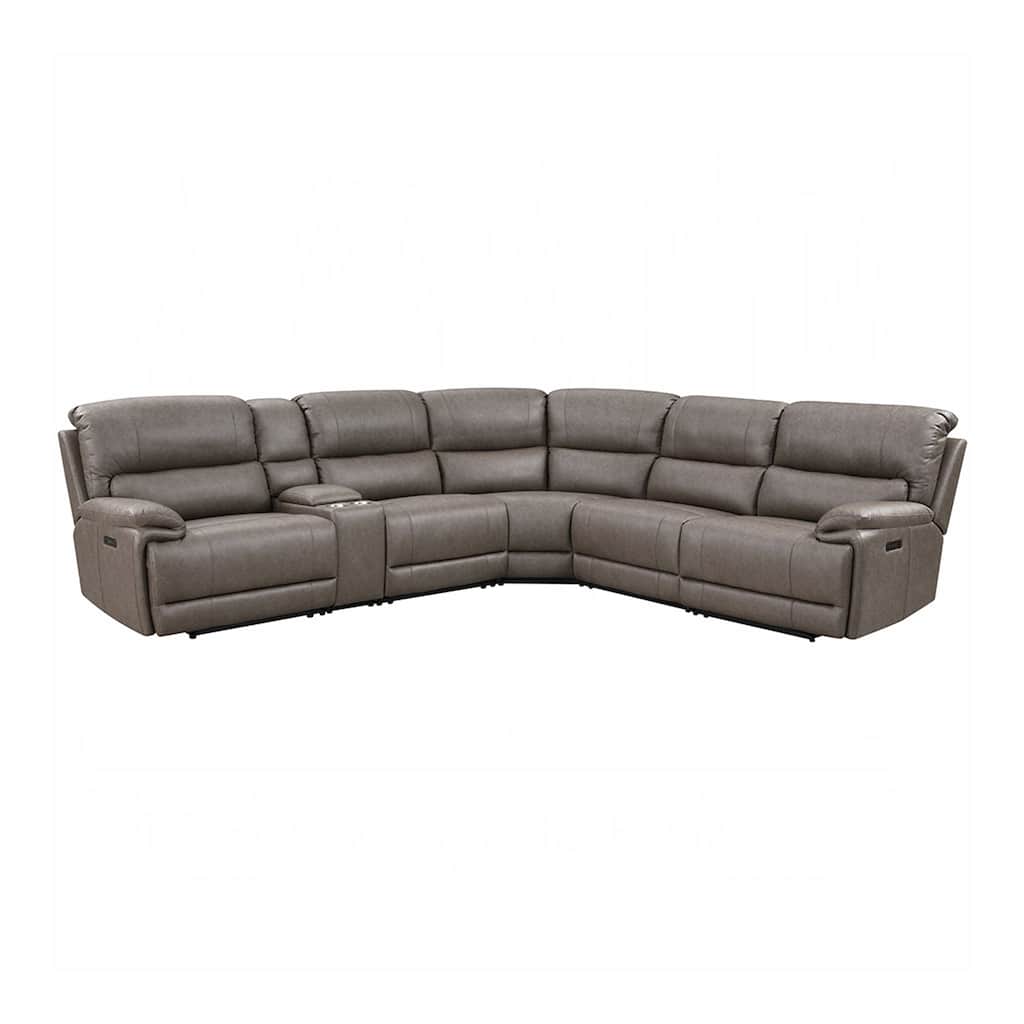 Synthetic Leather Upholstered Power Motion Sectional Sofa with 2 Cup Holders in Brown