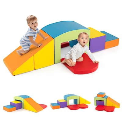 Multicolor PU Foam Climbing Blocks 6 Pieces, Safe, Versatile, Educational Playset for Kids, Tunnel - 16" x 12" x 10" (L x W x H)