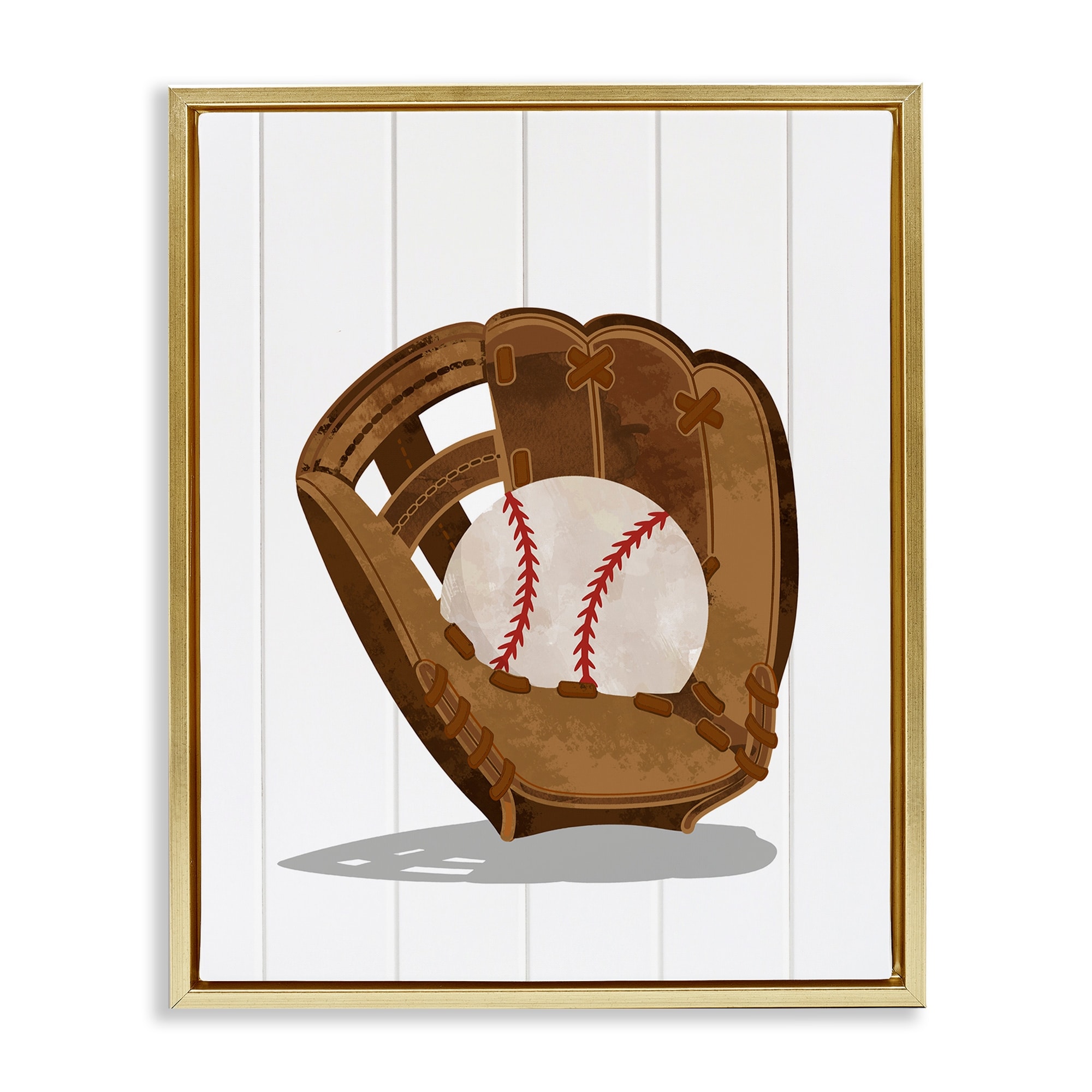 Stupell Sporty Baseball in Glove Framed Floater Canvas Wall Art Design By Christine Simpson Art