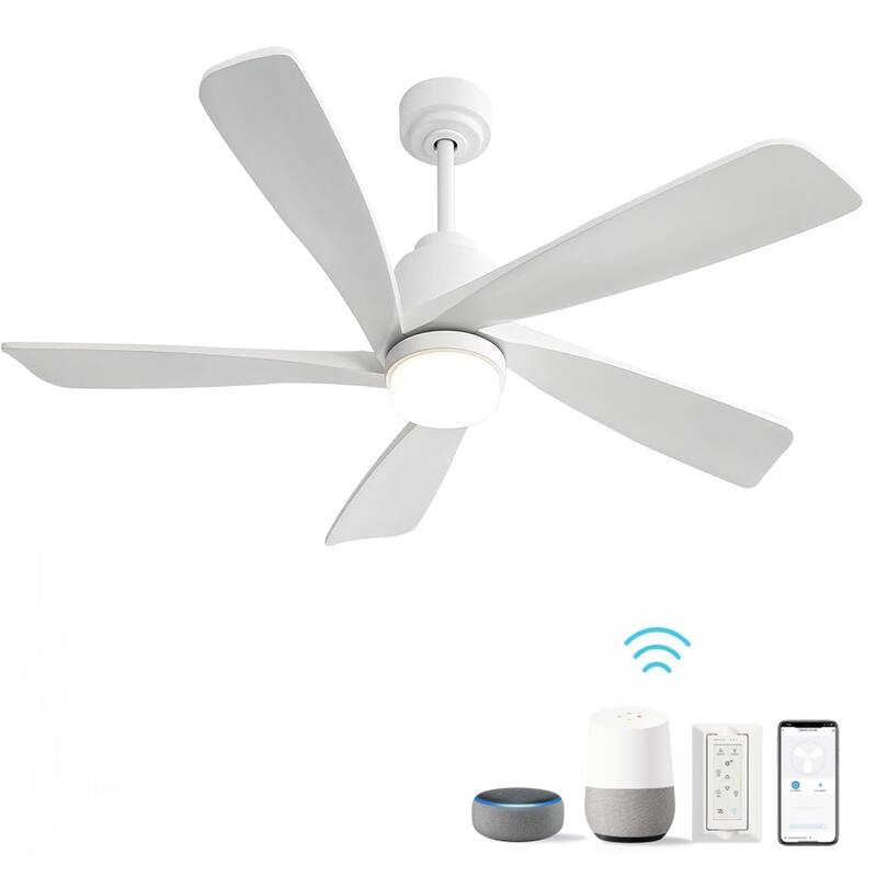 52" Indoor Ceiling Fan with Light, 5 Solid Wood Blades Smart Remote Control Reversible DC Motor Ceiling Fan
