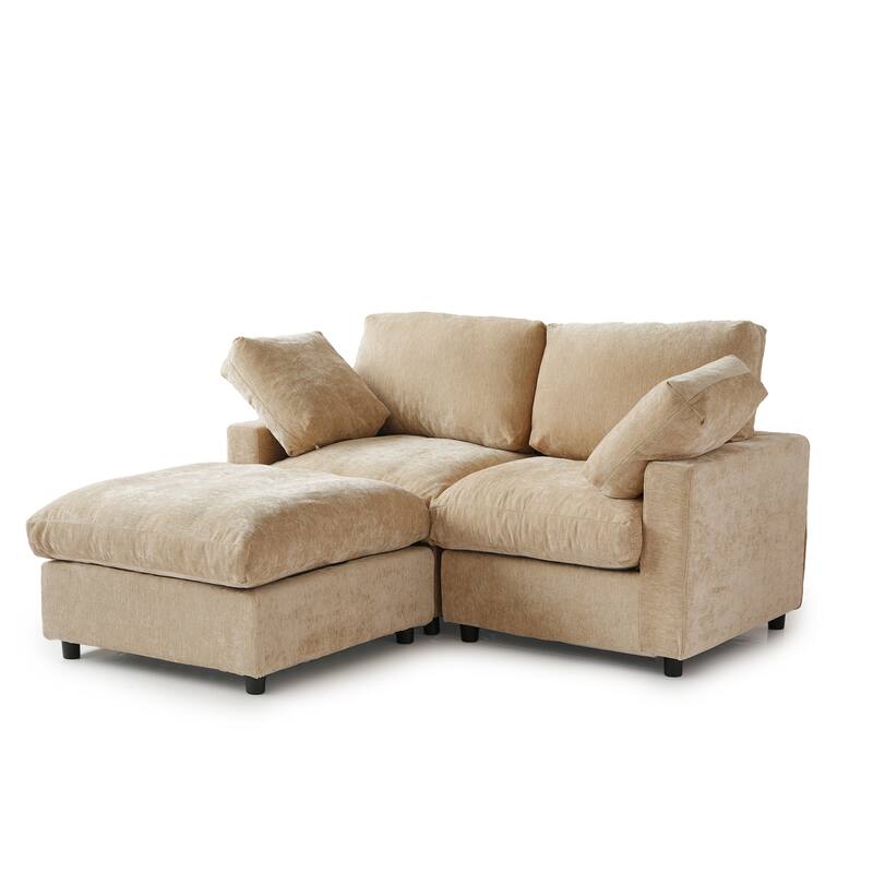 Modern Loveseat Couch with Ottoman Chenille Modular Sectional Sofa Removable Cover, Spring Cushions, Solid Wood Frame