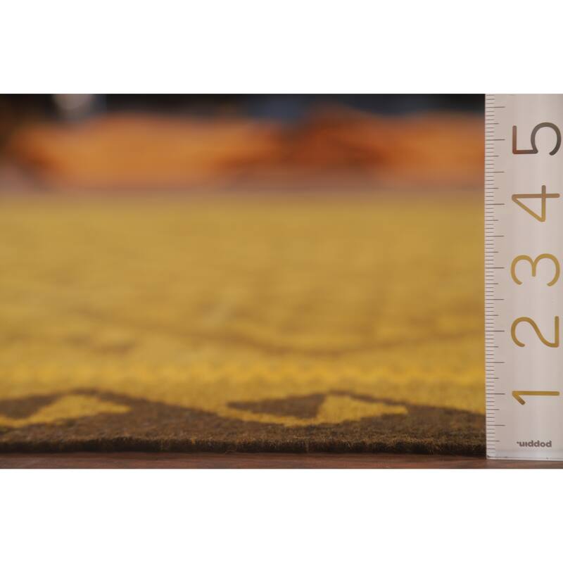 Hand Woven Oriental 100% Wool Carpet Southwestern Geometric Yellow & Gold Kilim Area Rug - 9' 8'' X 6' 6''