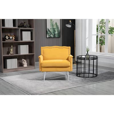Accent Chair Modern Armchair with Nail Head and Acrylic Feet, Mustard