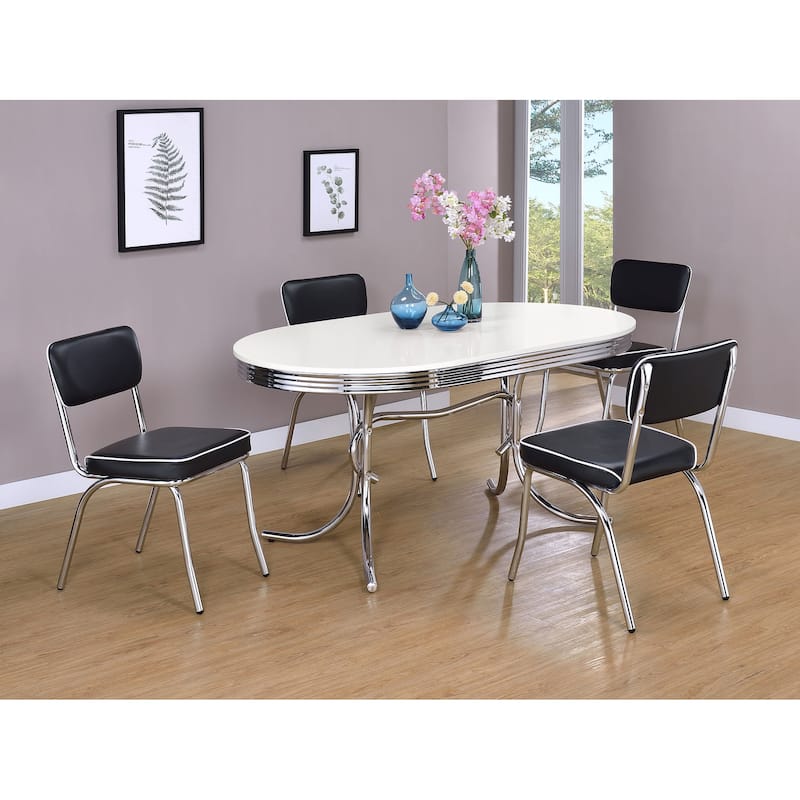 Retro 5-Piece Oval Dining Table Set with Metal Frame - White and Black