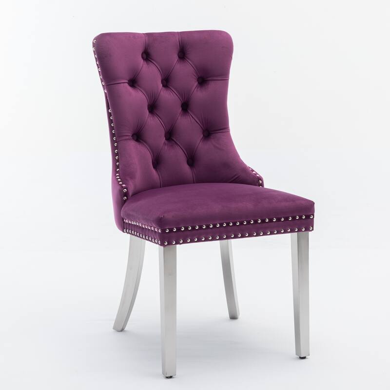 High-end Tufted Solid Wood Contemporary Velvet Upholstered Dining Chair with Chrome Stainless Steel Plating Legs