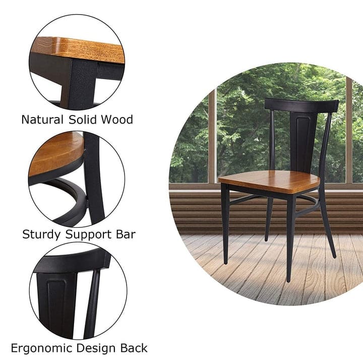 Dining Room Side Chair Set of 2 Wood Kitchen Chairs with Metal Legs - 16.3"(W) x 16.3" (L) x 31.1" (H)
