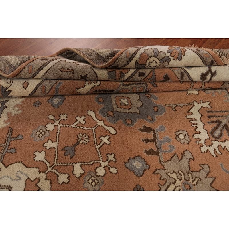 Orange Floral Oushak Indian Area Rug Handmade Wool Carpet - 9'1"x 11'11"