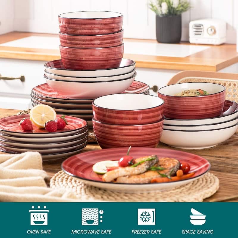 vancasso Bonbon Stoneware Handpainted Spirals Pattern Dinnerware Set