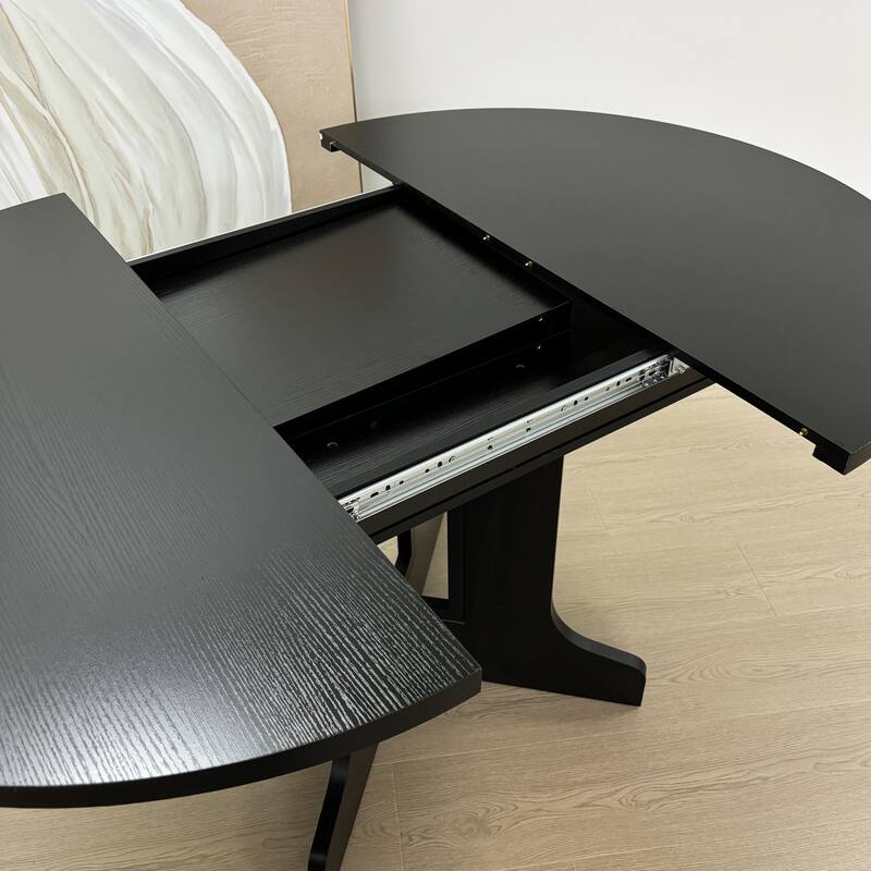 Dining Table for Farmhouse Kitchen 59x43 Inch Expandable Oval Table Top with Removable Leaf Trestle X Shaped Base Black