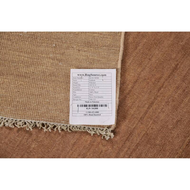 Brown Solid Gabbeh Oriental Runner Rug Hand-Knotted Wool Carpet - 3'0"x 12'9"