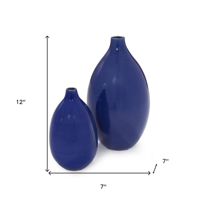 HomeRoots Set of Two Cobalt Bud Ceramic Table Vase