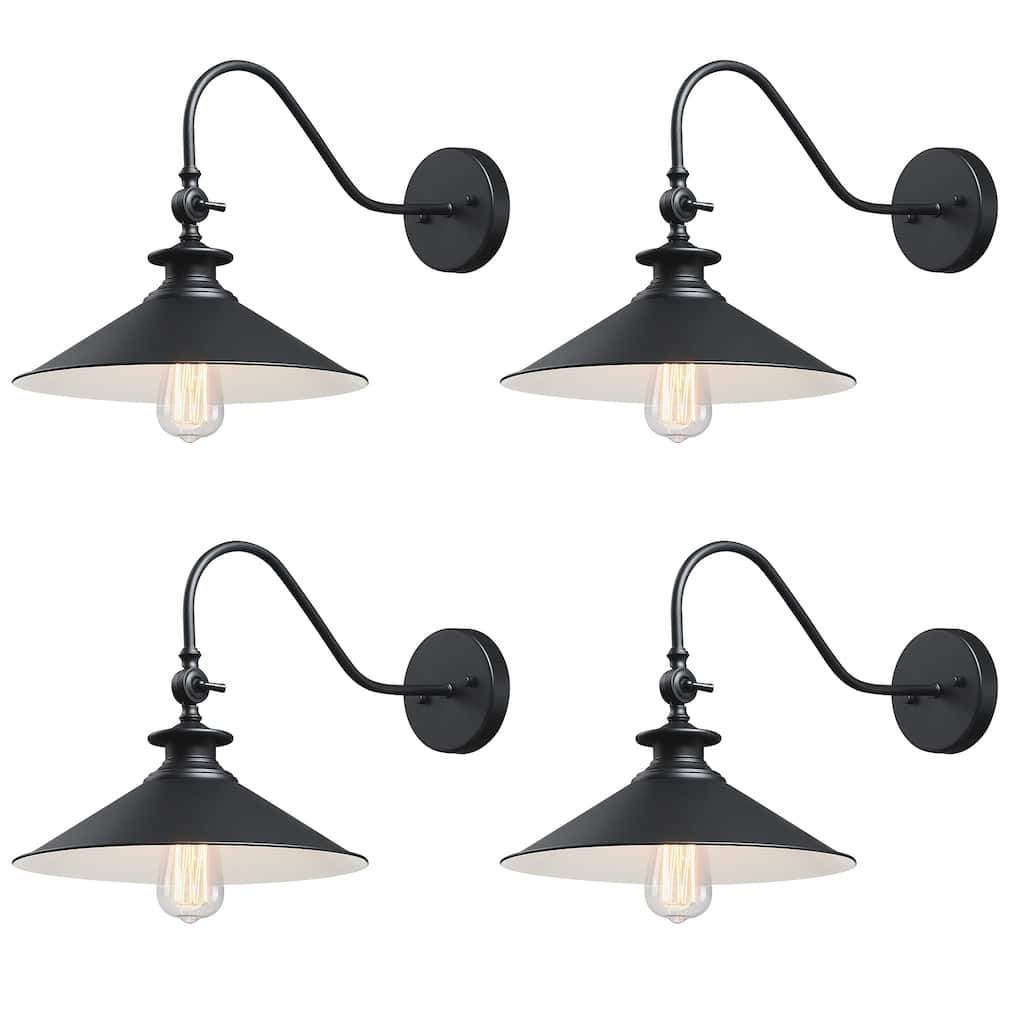 4PK Black Barn Lights Outdoor Gooseneck Sconces Wall Lighting